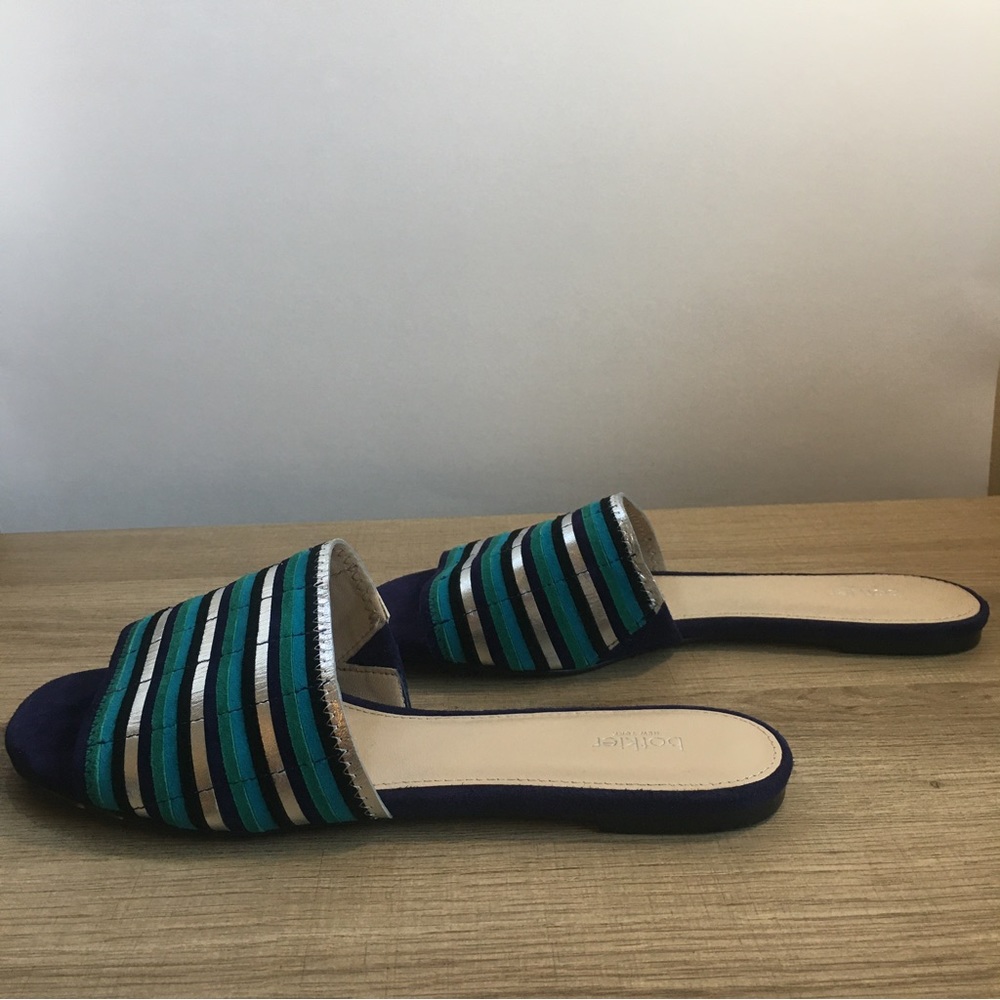 BOTKIER NEW YORK Marley Blue Suede Silver Metallic Slide Sandals Shoes Sz 8